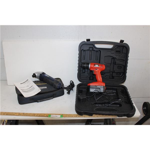 Black & Decker Cordless Drill With Charger & Case; Mastercraft Multi-Crafter With Attachments & Manu