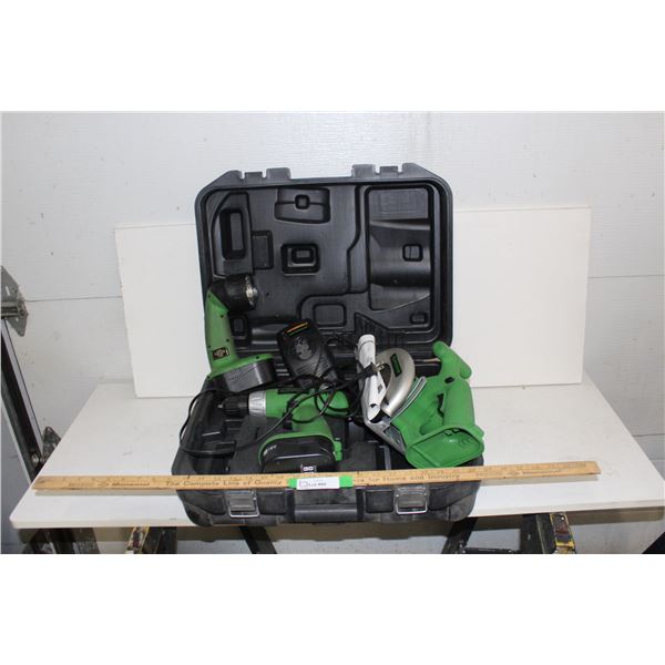 Superior Combination Set: Cordless Drill, Circular Saw, Flashlight, 2 Batteries, Charger, Case