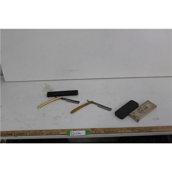 Hindoo Straight Razor With Case, Maxard Straight Razor, Velvet Razor Hone With Case, Double Amalgam 