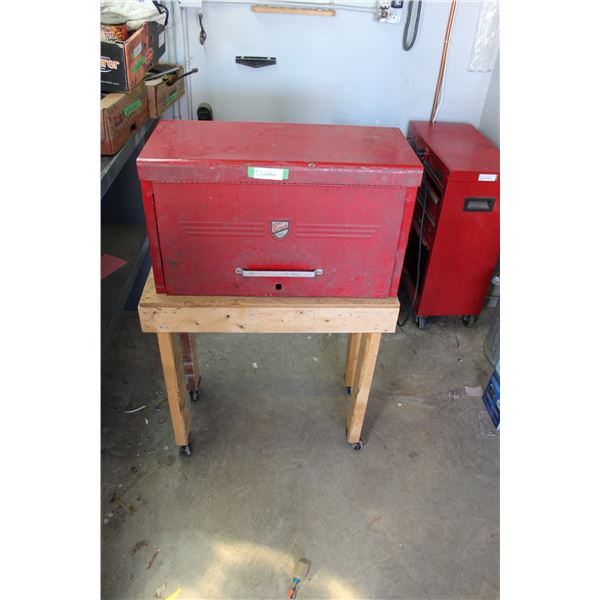 Beach Tool Chest On Wooden Stand on Casters