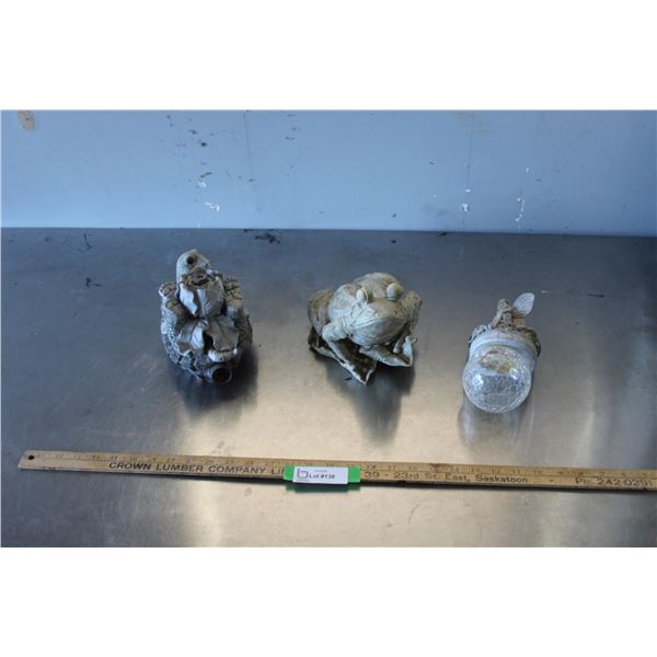 (3) Lawn Ornaments - Frog, Spraying Turtle, Solar Fairy