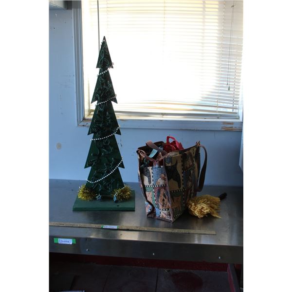 Wooden Christmas Tree - 37" Tall, Assortment of Bags & Totes
