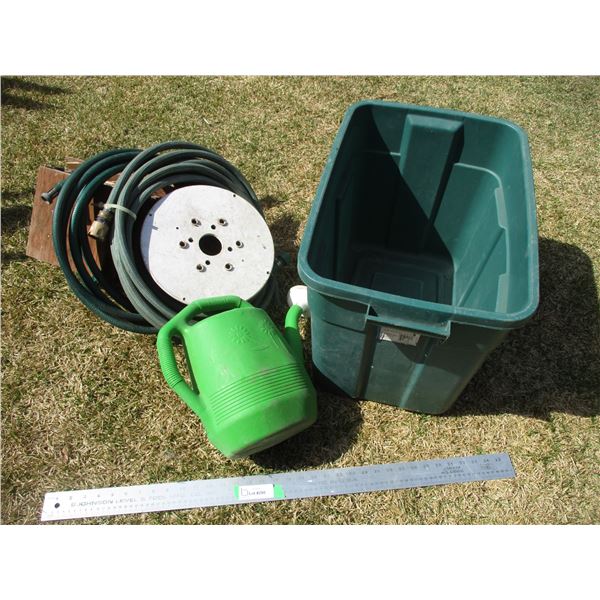 Green Tote, Garden Hoses, Watering Can, Bird House