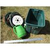 Image 1 : Green Tote, Garden Hoses, Watering Can, Bird House