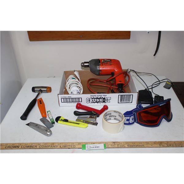 Scott Ski Goggles, Utility Knives, Black And Decker 18v Charger, Black and Decker Corded 1/2" Drill,
