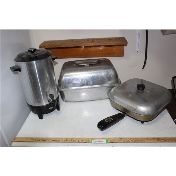 West Bend Coffee Percolator, Sunbeam Electric Frying Pan & Large Roaster