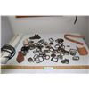 Image 1 : Various Leather Working/Harness Buckles, Small Cast Iron Shoe Form, Web Strap & Work Light