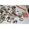 Image 3 : Various Leather Working/Harness Buckles, Small Cast Iron Shoe Form, Web Strap & Work Light