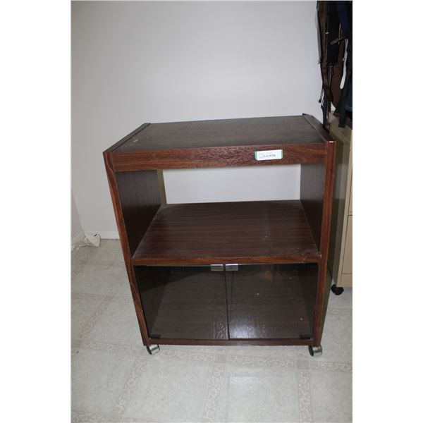 18  deep x 26  wide x 32  High Cabinet w/Glass Doors, Extendable Side Shelf & Castors