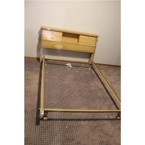 (3 pc) Vintage Bedroom Set - Headboard, Frame, Dresser (Broken Drawer Pulls) & Vanity Dresser (Dimen