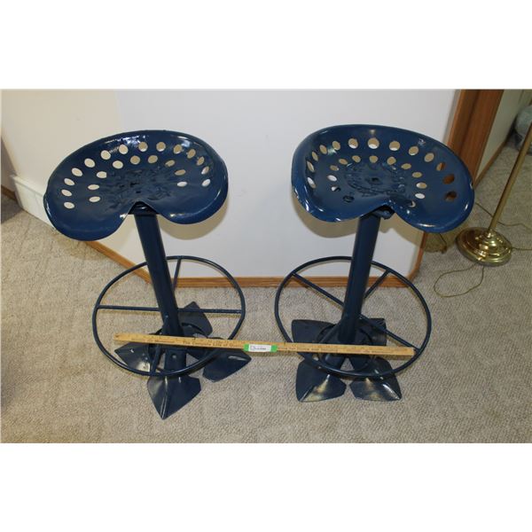 (2) Hand Made Tractor Seat Bar Stools w/ Swivel Seats (33" Tall)