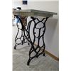 Image 2 : Table w/Cast Iron Sewing Machine Base & Wood w/Puckboard Top