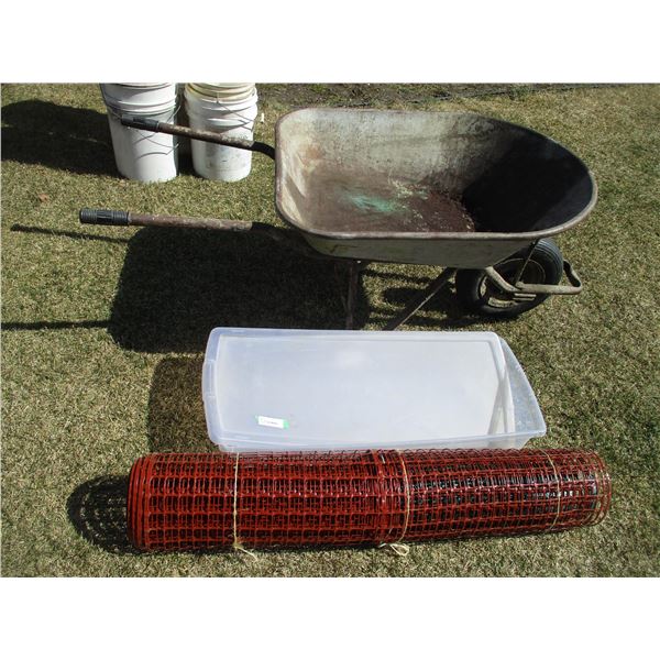 Wheelbarrow, Snow Fence, Plastic Tub