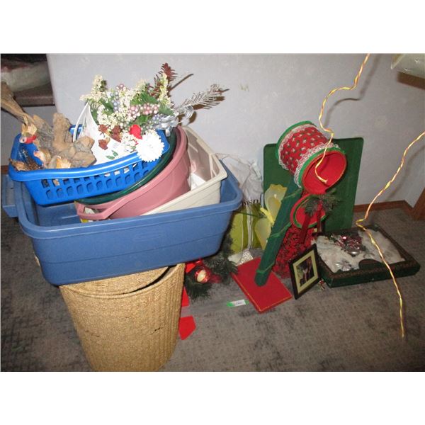 Wreath, Ornamental Christmas Tree, (2) Bird Picture Frames, Bows, Snowman Ornament, Ball Ornaments,