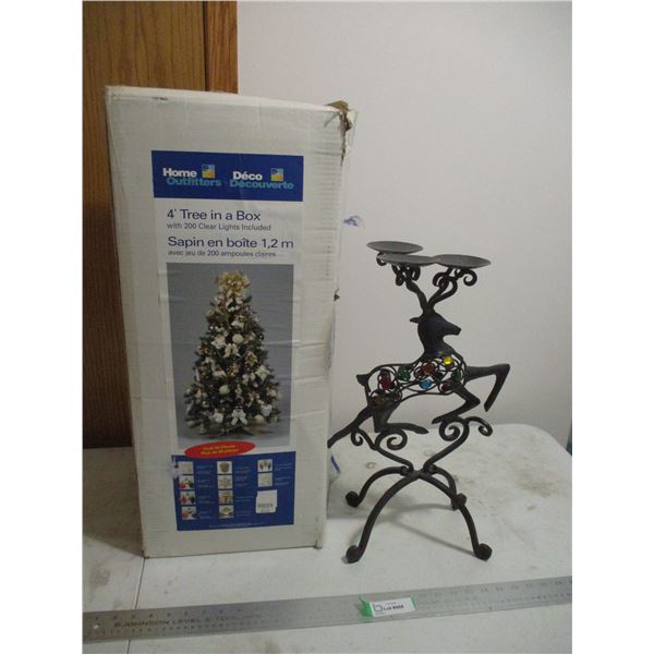 4' Tree in a Box Christmas Ornament, Reindeer Themed Candle Stand