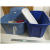 Image 2 : (3) Large Totes, (2) Smaller Storage Containers, Cushion, Brown Flower Pot