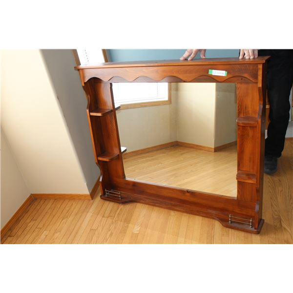 Mirror With Wooden Frame & Knick Knack Shelves - 48" x 40"