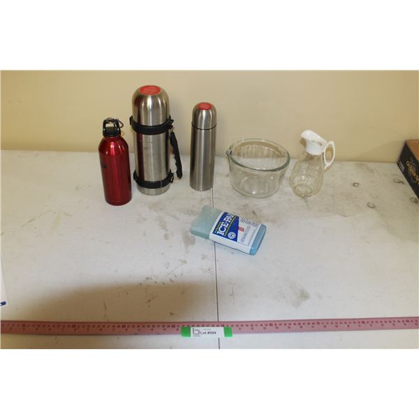 Thermoses, Water Bottle, Syrup Pitcher, Glass Bowl, Ice Pack