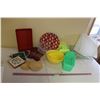 Image 1 : Tupperware, Dish Draining Rack, Oven Mitts, Hot Pads, Santa Tray, Egg Holders, etc.
