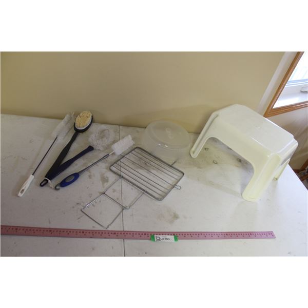 Footstool, Microwave Lid, Brushes