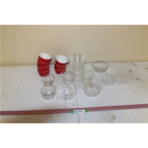 Glass Fruit Nappies, Red Dessert Bowls