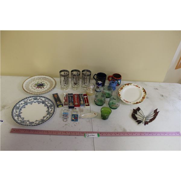 Collector Spoons, Mugs, Hand Painted Shaker, Glasses, Bottle Openers, Plates, Platter, Stained Glass