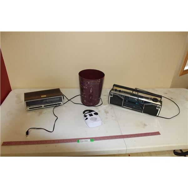 GE Ghetto Blaster, Lloyd's Radio Alarm, Shower Clock Radio, Garbage Can