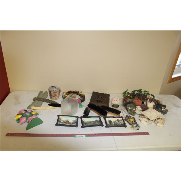 Variety of Wall Hangings, Lint Brush, Stuffed Toy, Brushes