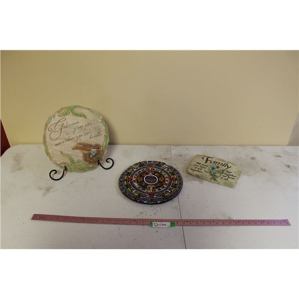 (3) Wall Hangings, Display Stand