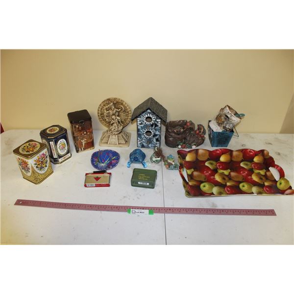 Tray, Collector Tins, Tin Basket, Birchbark Container, Birdhouse, Ornaments, Hedgehog Shoe, Ornament