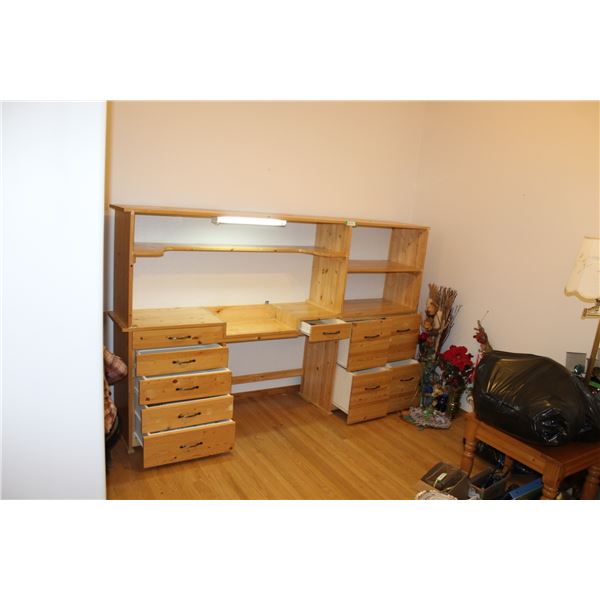 Wooden Wall Unit With Shelves & Drawers & Light - 89" x 16" x 56"