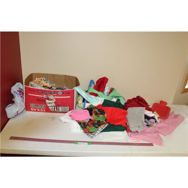Assortment of Fabrics, Cloths, and Hot Water Bottle