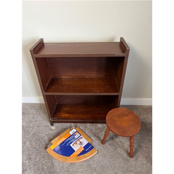 Wooden Bookshelf, Stool & Pine Corner Shelf