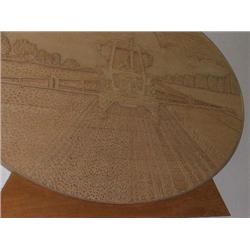 CARVED WOODEN WALL PLAQUE DEPICTING TRACTOR IN FIELD 1720 X 1700.