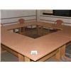 Image 1 : QTY OF 6 CORAL MARBLE EFFECT MEETING ROOM TABLES & 3 MATCHING CHAIRS & 1 NOBO FLIP CHART