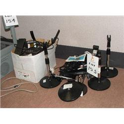 QTY OF MICROPHONES, STANDS, CASSETTE RECORDER & MISCELLANEOUS ITEMS