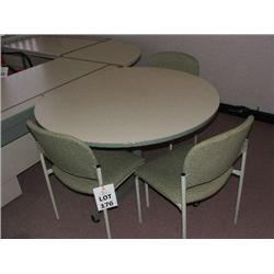 GREY ROUND MEETING TABLE & 3 X MEETING CHAIRS