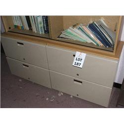 2 X 2 DRAWER SUSPENSION FILLING CABINETS & 1 GLASS FRONT BOOK CASE
