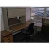 Image 1 : OFFICE FURNITURE INCLUDES 2 X LIGHT OAK 3 DRAWER PEDESTAL UNITS, 3 X LIGHT OAK DESKS, 1 GREY 2 DRAWE