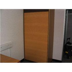 OFFICE FURNITURE INCLUDES 2 X LIGHT OAK DESKS & CORNER RETURN, 1 X 2 DRAWER PEDESTAL UNIT, 1 X 3 DRA
