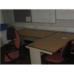 OFFICE FURNITURE INCLUDES 2 X LIGHT OAK CANTILEVER  DESKS, 3 X  FILE CUPBOARDS, 1 X  3 DRAWER FILE C