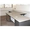 Image 1 : 2 X GREY DESK SYSTEMS WITH RETURNS, SET OF MAPLE BUILT IN CUPBOARDS