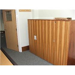 1 X 2 DRAWER MAPLE GRAINED EFFECT SUSPENSION FILE CABINET, 1 X 4 DOOR CUPBOARD, 1 X 2 DRAWER SUSPENS