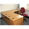 Image 1 : LIGHT OAK DESK WITH EXTENSION, 1 X 3 & 2 DRAWER PEDESTAL UNITS, 1 X ROUND MEETING TABLE, 1 X 4 DRAWE