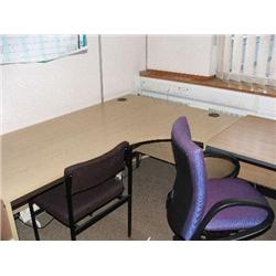 2 X LIGHT OAK DESKS, 1 X BOOK CASE, 1 X FILE CUPBOARD, 2 X TAMBOUR UNIT.