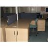 Image 2 : LIGHT OAK WORK STATION, 1 X 4 DRAWER PEDESTAL UNIT, 2 DOOR END CUPBOARD, DIVIDERS & 1 X CHAIR.