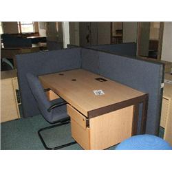 LIGHT OAK DESK, 1 X CHAIR.