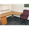 Image 1 : LIGHT OAK CANTILEVER DESK WITH RETURN, 1 X 3 DRAWER PEDESTAL UNIT, ROUND MEETING ROOM TABLE, 2 X TAM