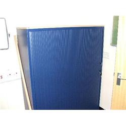 LISTA BEECH EFFECT & BLUE DESK , 1 X 4 DRAWER END PEDESTAL UNIT, 1 X TAMBOUR UNIT.