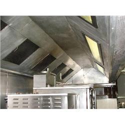 STAINLESS STEEL EXTRACTION CANOPY WITH STAINLESS STEEL SPLASH BACK & LIGHTS 6 MTR LONG X 2 MTR WIDE